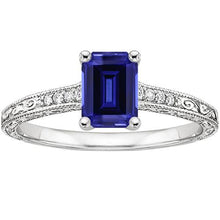 Blue Sapphire Solitaire Ring With Diamonds Milgrain Shank 3.50 Carats