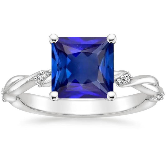 Blue Sapphire Solitaire Ring With Small Diamond Accents 5.50 Carats