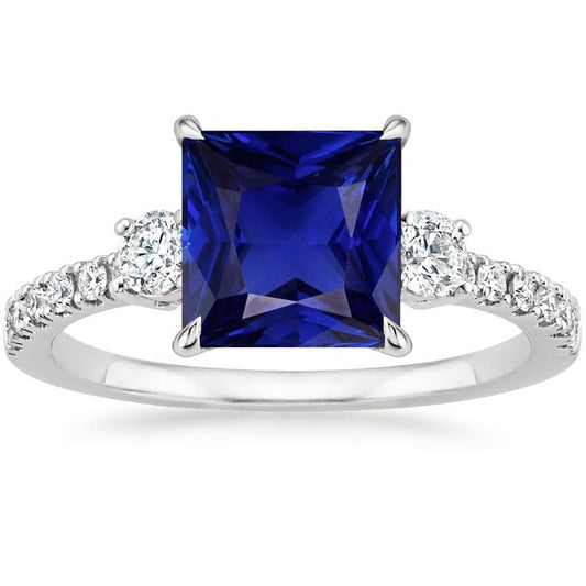 Blue Sapphire Solitaire With Accents Princess Cut Gemstone 6.25 Carats