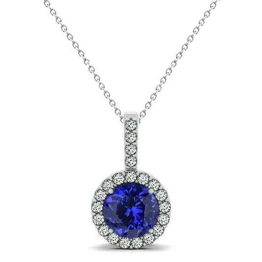 Blue Tanzanite With Diamonds Pendant Necklace White Gold 14K 3.70 Ct