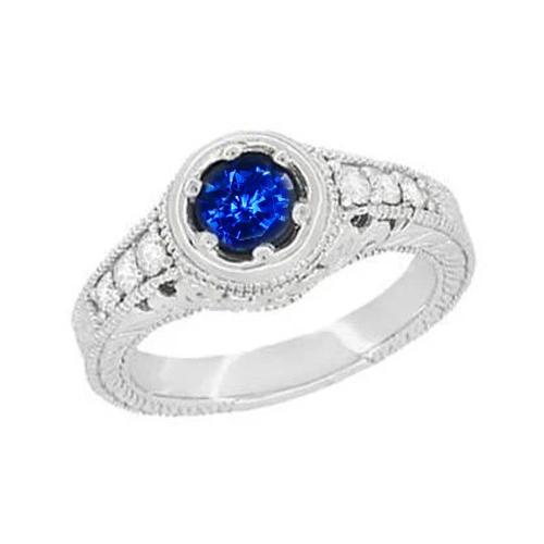 Brilliant Cut Sri Lankan Sapphire Diamond Ring 2.10 Ct. White Gold 14K