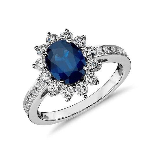 Ceylon Sapphire And Diamonds 4 Carats Anniversary Ring Prong Set