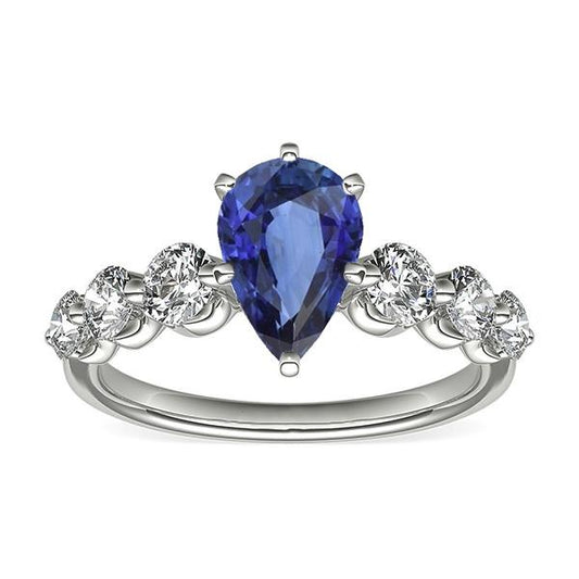 Ceylon Sapphire & Diamond Anniversary Ring Gemstone Jewelry 3 Carats