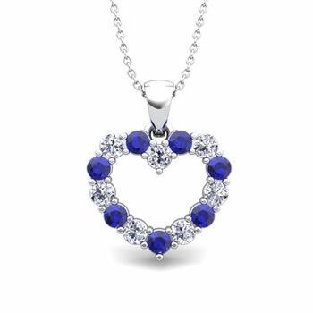 Ceylon Sapphire Diamond Heart Shape Pendant Gold White 14K 2.5 Carats