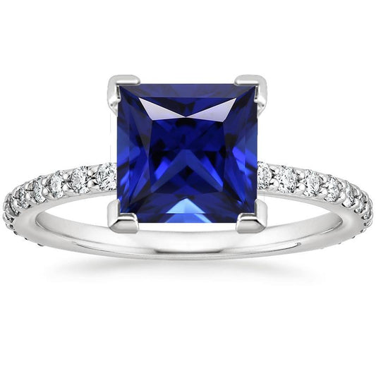 Ceylon Sapphire Engagement Ring With Pave Diamond Accents 5.50 Carats