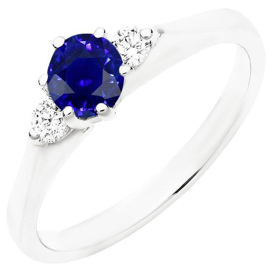 Ceylon Sapphire Gemstone Ring Women 3 Stone Round Diamonds 2.50 Carats