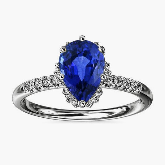 Ceylon Sapphire Halo Engagement Ring For Women & Diamonds 4 Carats