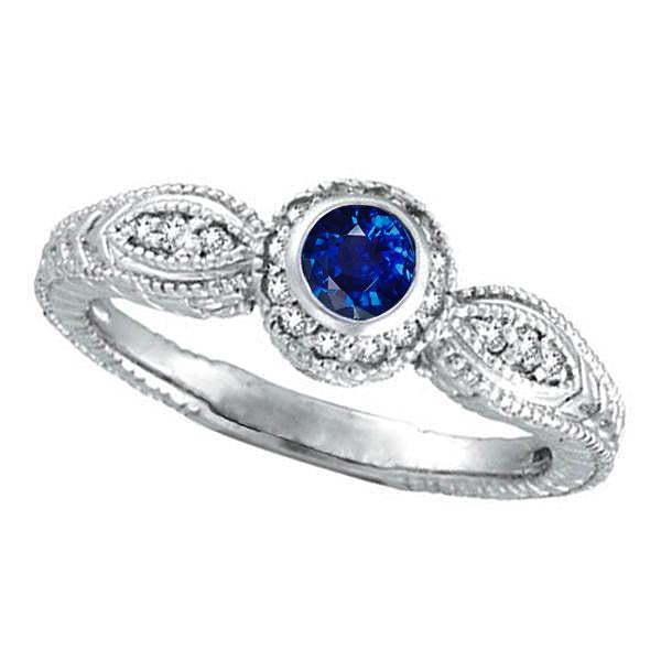 Ceylon Sapphire Ring With Diamonds 1.50 Carats White Gold 14K