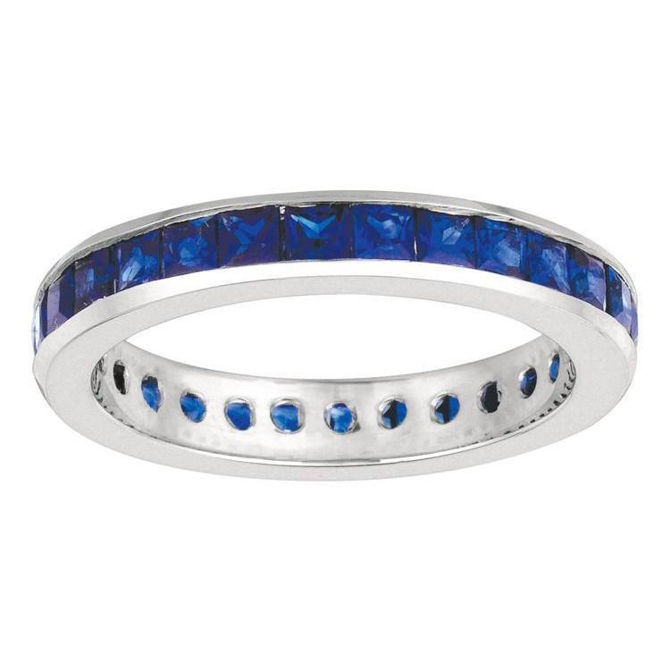 Channel Setting 2.80 Carat Princess Sapphire Eternity Ring Band WG 14K