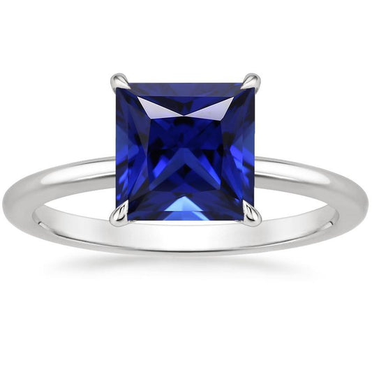 Classic Solitaire Ring 5 Carats Princess Cut Sri Lankan Sapphire Gold