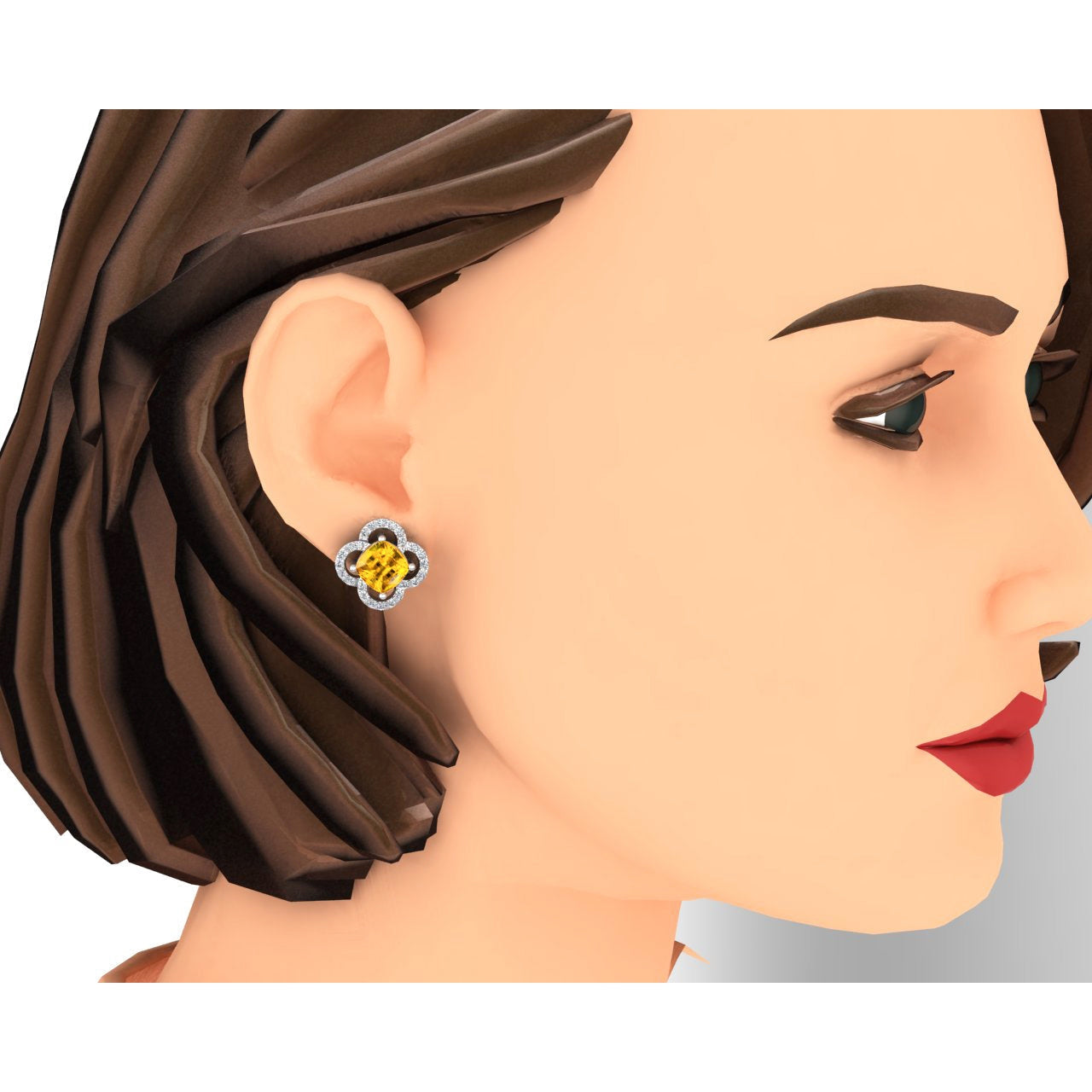 Clover Leaf Style Diamond Yellow Sapphire Earrings 7.75 Carats