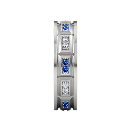 Comfort Fit Vintage Type Band Diamonds Blue Sapphire White Gold 14K