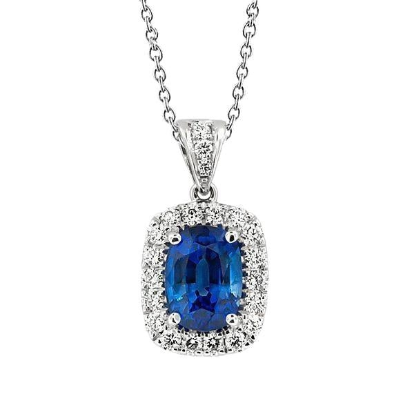 Cushion Blue Sapphire And Diamond Necklace Pendant 3.50 Carats