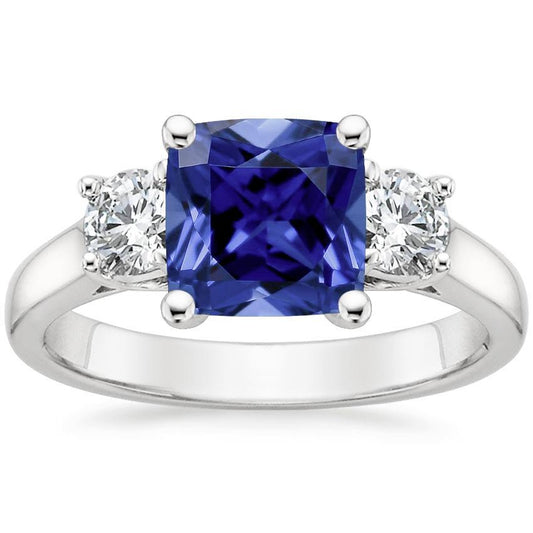 Cushion Ceylon Sapphire Diamond 3 Stone Ring 3.25 Carats