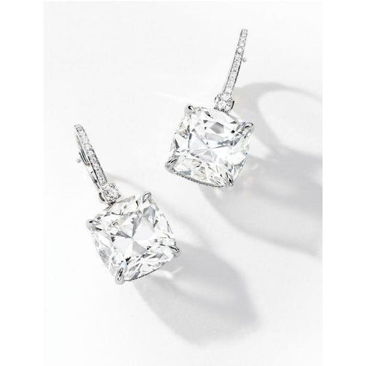 Cushion Cut Diamond Dangle Earrings 2.40 Carat White Gold 14K