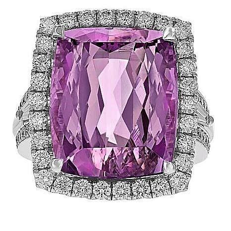 Cushion Cut Pink Kunzite Diamond Fancy Ring 16.20 Carats White Gold