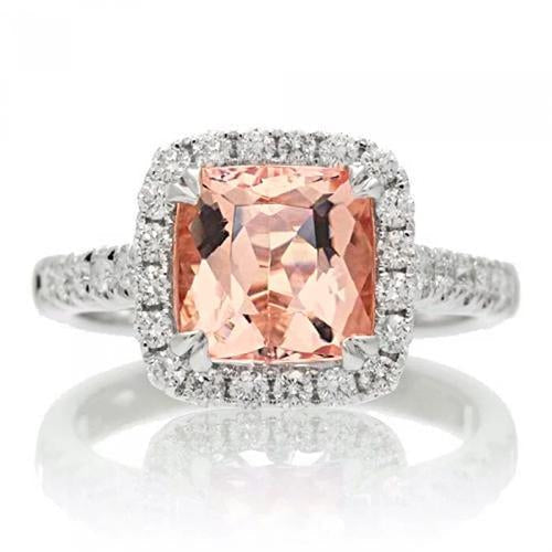 Cushion Morganite And Diamond 27 Ct Ring White Gold 14K