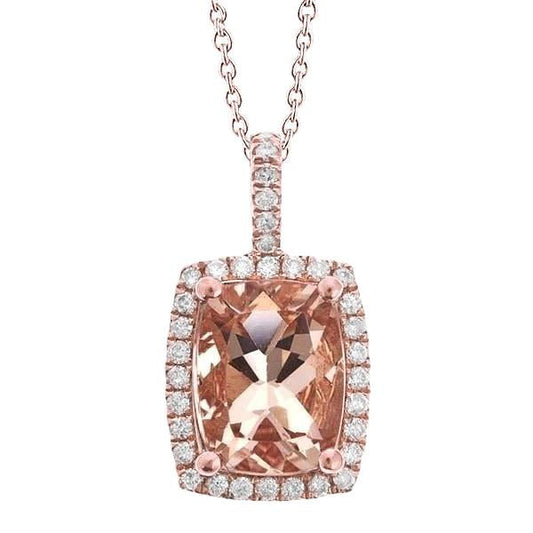 Cushion Morganite And Round Diamonds 16.50 Ct Pendant Rose Gold 14K