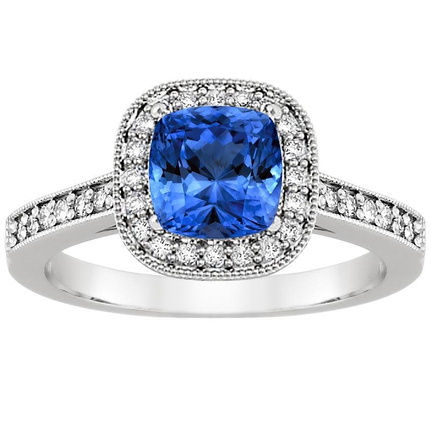 natural round sapphire 3.40ct ring top view