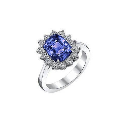 Cushion Tanzanite 4.30 Carat Diamonds Halo Ring White Gold 14K