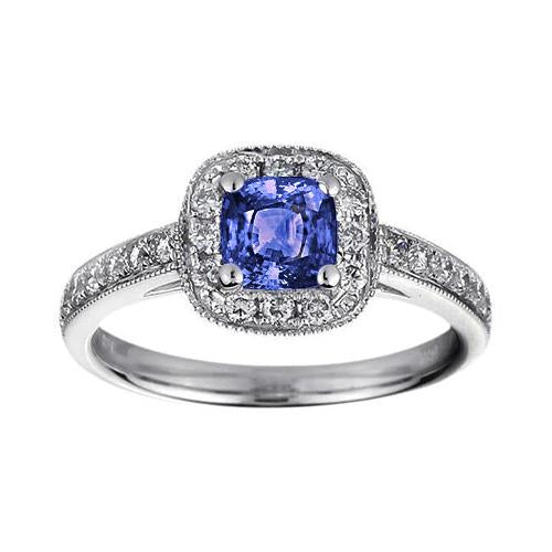 Cushion Tanzanite Diamonds 2 Carat Halo Ring White Gold 14K