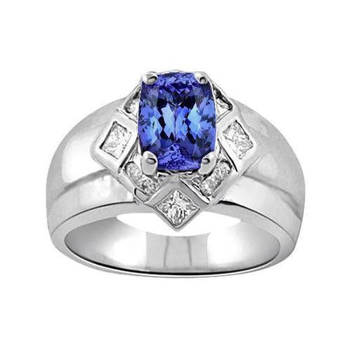Cushion Tanzanite Diamonds 5 Carats Ring White Gold 14K