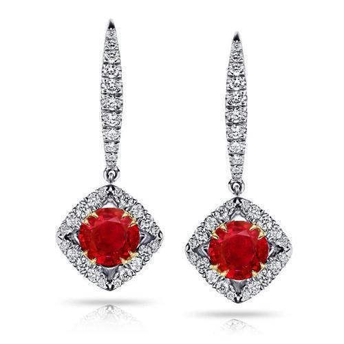 natural round ruby 4.20ct earring front view