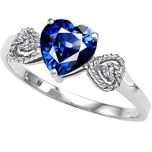 Diamond 3 Stone Engagement Ring Heart Blue Sapphire 2.25 Carats