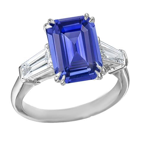 Diamond 3 Stone Wedding Ring Emerald Ceylon Sapphire 3.50 Carats