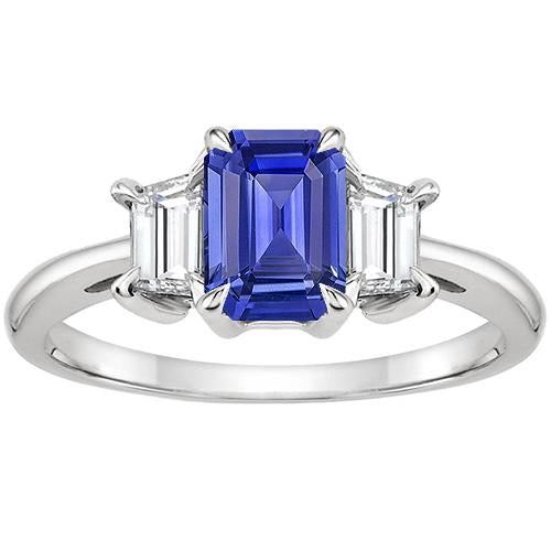 Diamond 3 Stones Ring Emerald Ceylon Sapphire & Diamond 3.50 Carats