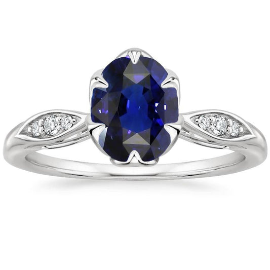 Diamond Anniversary Ring Oval Sri Lankan Sapphire 3.50 Carats Pave Set