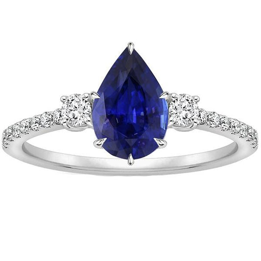 Diamond Anniversary Ring Pear Blue Sapphire 3 Stone Style 5.50 Carats