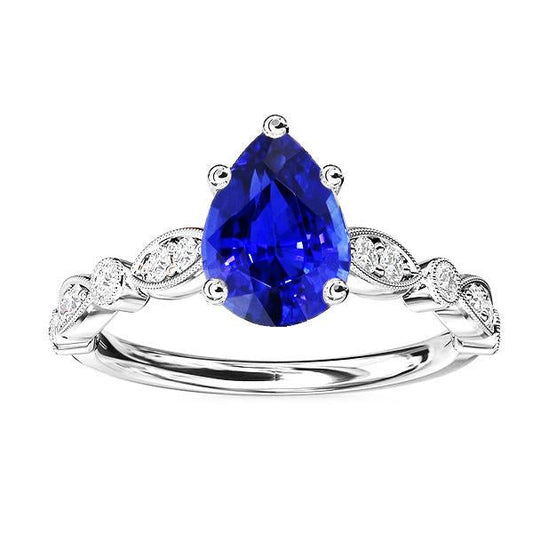 Diamond Anniversary Ring Pear Sri Lankan Sapphire 2.50 Carats