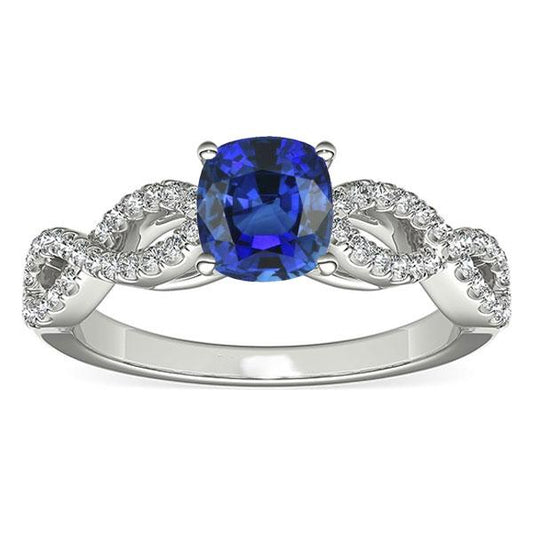 Diamond Cushion Blue Sapphire Gemstone Ring Infinity Style 3 Carats