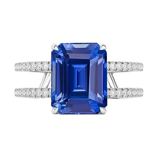 Diamond Emerald Blue Sapphire Engagement Ring Double Shank 4.50 Carats