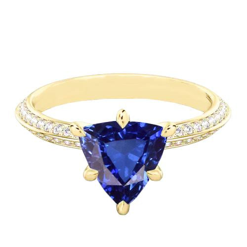 Diamond Engagement Ring 6 Prong Trillion Ceylon Sapphire 2.50 Carats