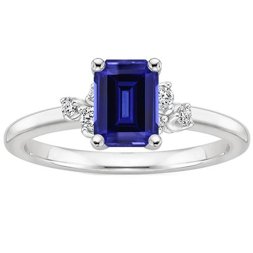 Diamond Engagement Ring Emerald With Accents Blue Sapphire 4 Carats