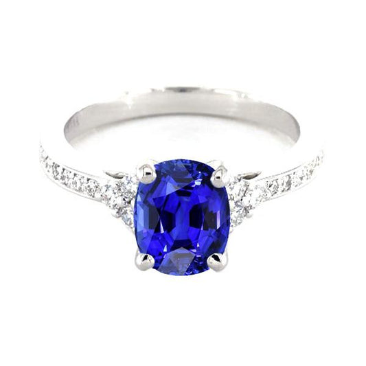 Diamond Engagement Ring Oval Sri Lankan Sapphire 3.50 Carats