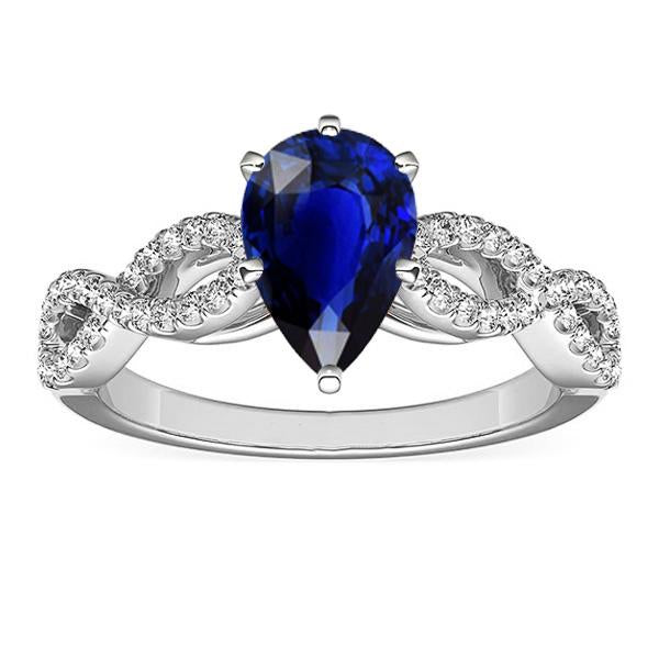 Diamond Engagement Ring Pear Blue Sapphire 3 Carats Women’s Jewelry