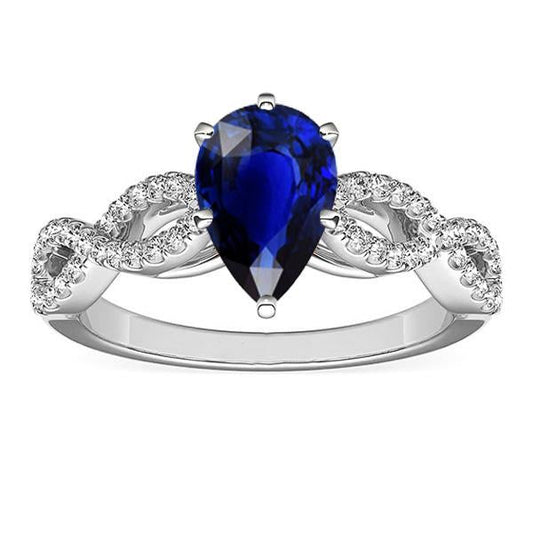 Diamond Engagement Ring Pear Blue Sapphire 3 Carats Women’s Jewelry