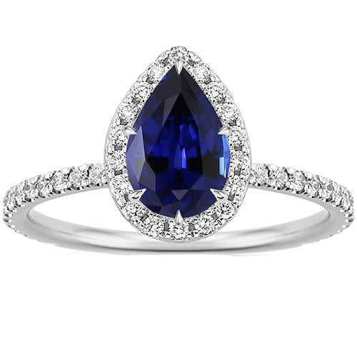 Diamond Engagement Ring Teardrop Style Pear Blue Sapphire 6.20 Carats