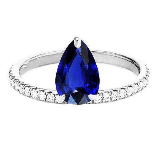 Diamond Engagement Sapphire Ring Pear Cut Sri Lankan 3.50 Carats Gold