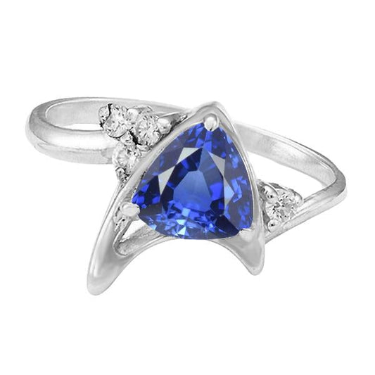Diamond Fancy Ring Ceylon Sapphire Trillion Cut Gemstone 1.75 Carats