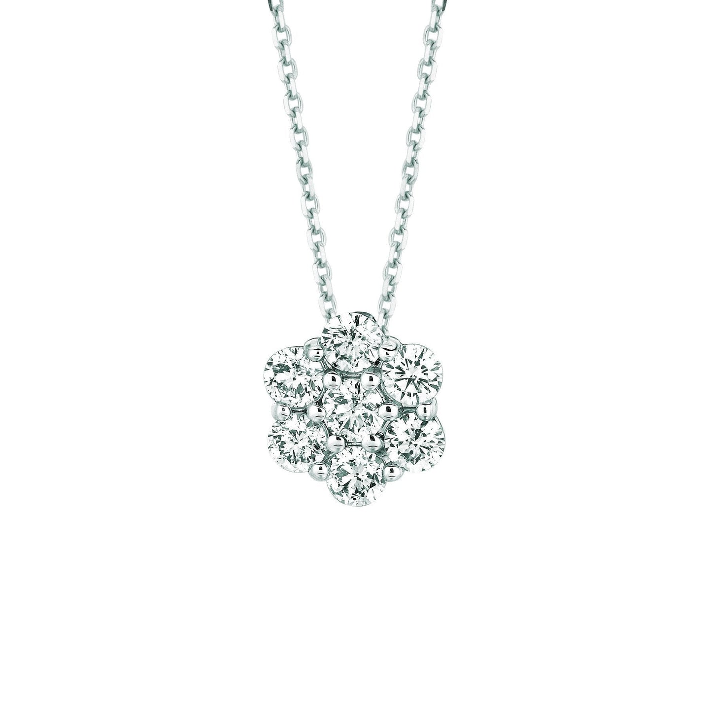 Diamond Flower Necklace Pendant 1.75 Carats 14K White Gold
