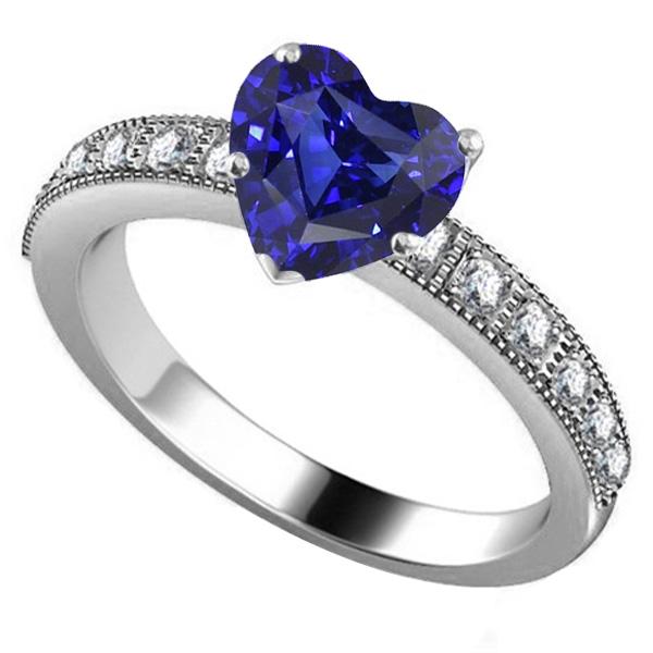 Diamond Gemstone Ring Heart Shaped Blue Sapphire Jewelry 3.50 Carats