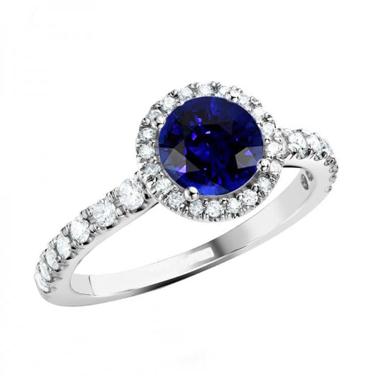 Diamond Halo Blue Sapphire Gemstone Ring 3.50 Carats Wedding Jewelry