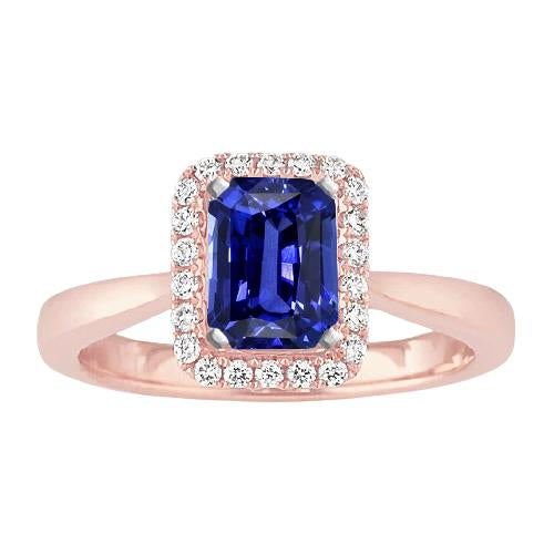 Diamond Halo Emerald Ceylon Sapphire Ring Tapered Shank 3 Carats Gold