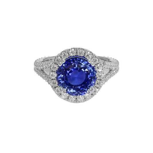 Diamond Halo Engagement Blue Sapphire Women’s Ring 10 Carats