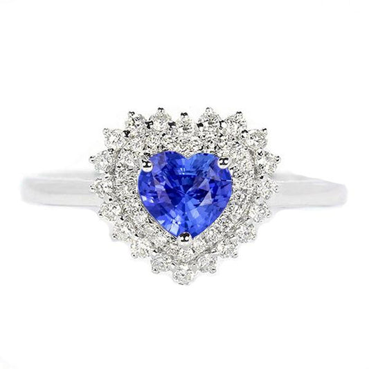 Diamond Halo Heart Natural Blue Sapphire Ring 3 Carat Star Style
