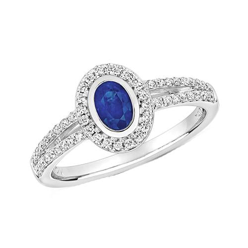 Diamond Halo Ring Bezel Set Oval Ceylon Sapphire Gemstone 2.50 Carats